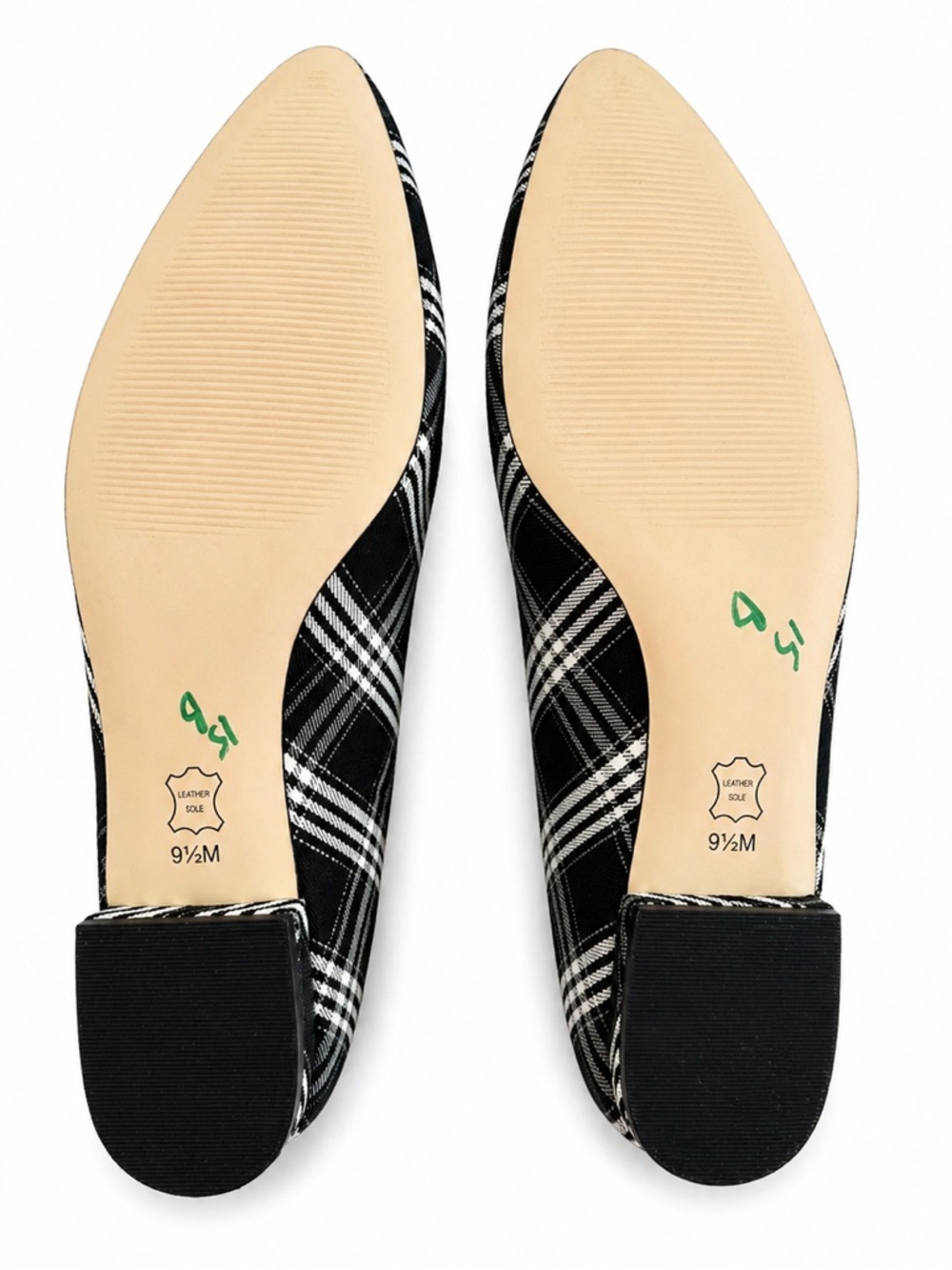 Talbots Shoes Flats pointed black white Tartan plaid ankle-strap size 9.5 - Picture 5 of 7